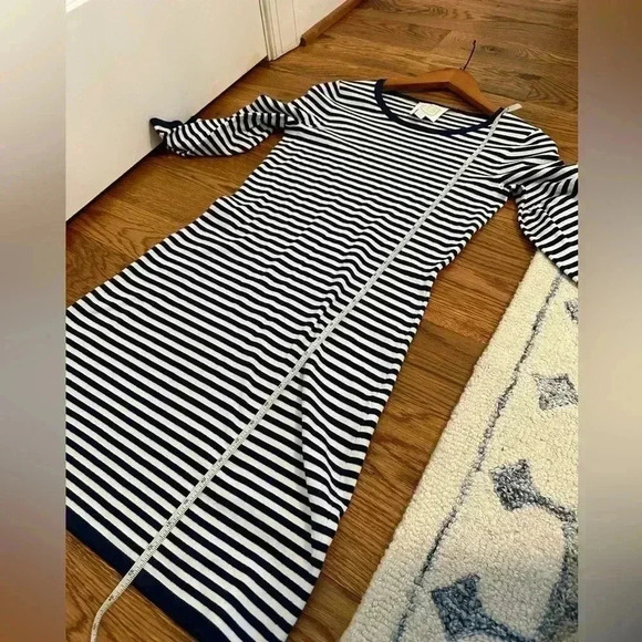 Sail to Sable STS Navy and White Striped Bell Sleeve Sweater Dress XS - Picture 10 of 11